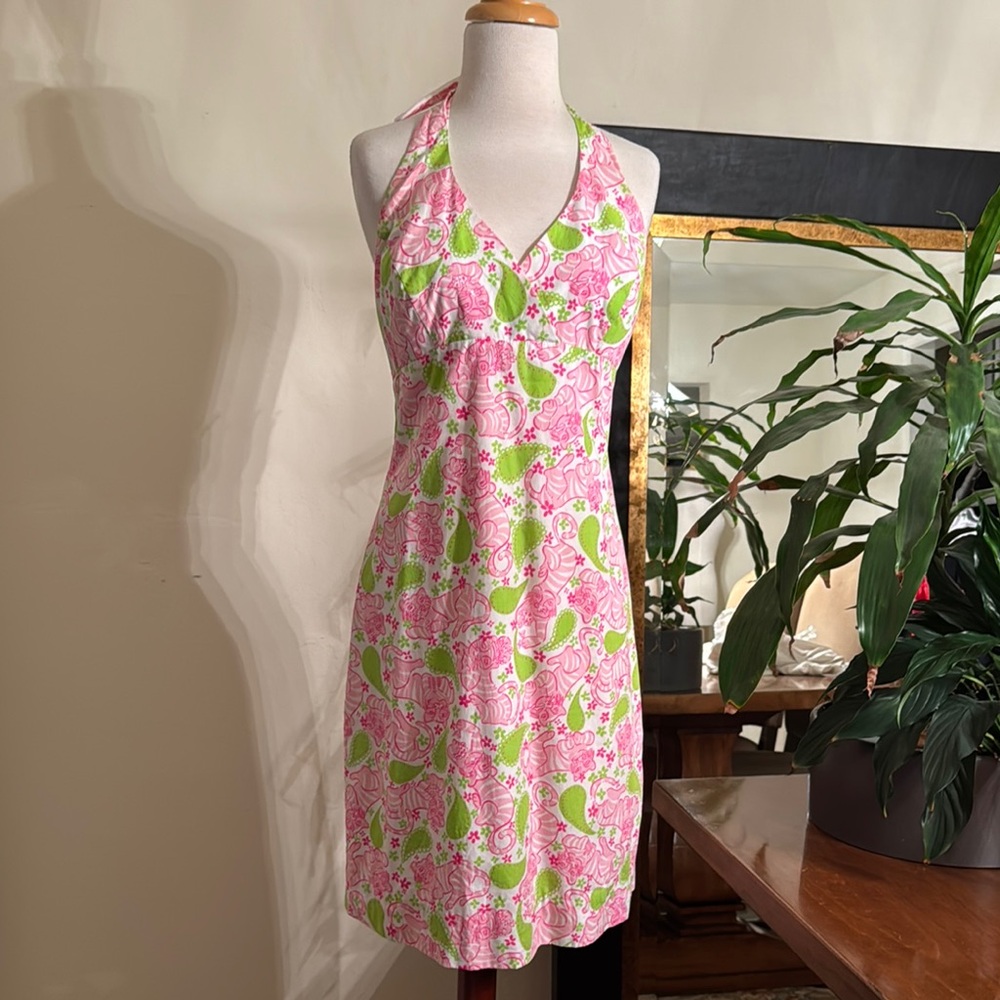 Lilly Pulitzer Tiger Print Pink and Green Halter Dress